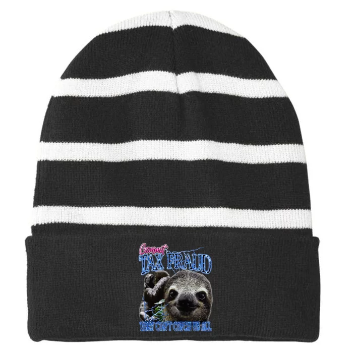 Commit Tax Fraud Retro Bootleg Rap Sloth Streetwear Striped Beanie with Solid Band