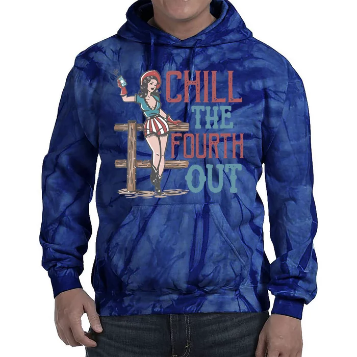 Chill The Fourth Out Retro Western Cowgirl Happy 4th Of July Tie Dye Hoodie