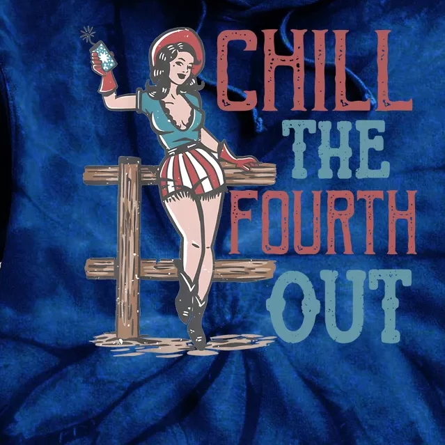 Chill The Fourth Out Retro Western Cowgirl Happy 4th Of July Tie Dye Hoodie