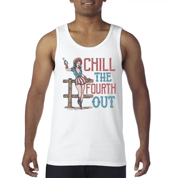 Chill The Fourth Out Retro Western Cowgirl Happy 4th Of July Tank Top