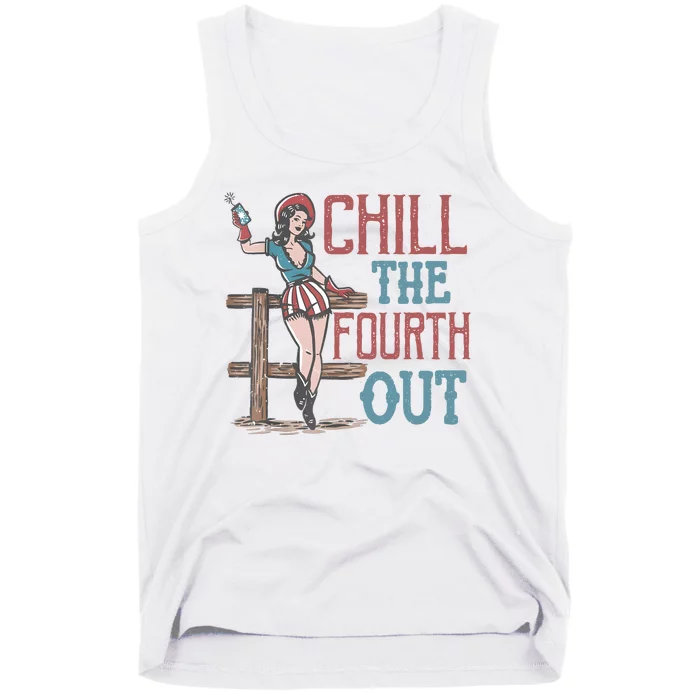 Chill The Fourth Out Retro Western Cowgirl Happy 4th Of July Tank Top