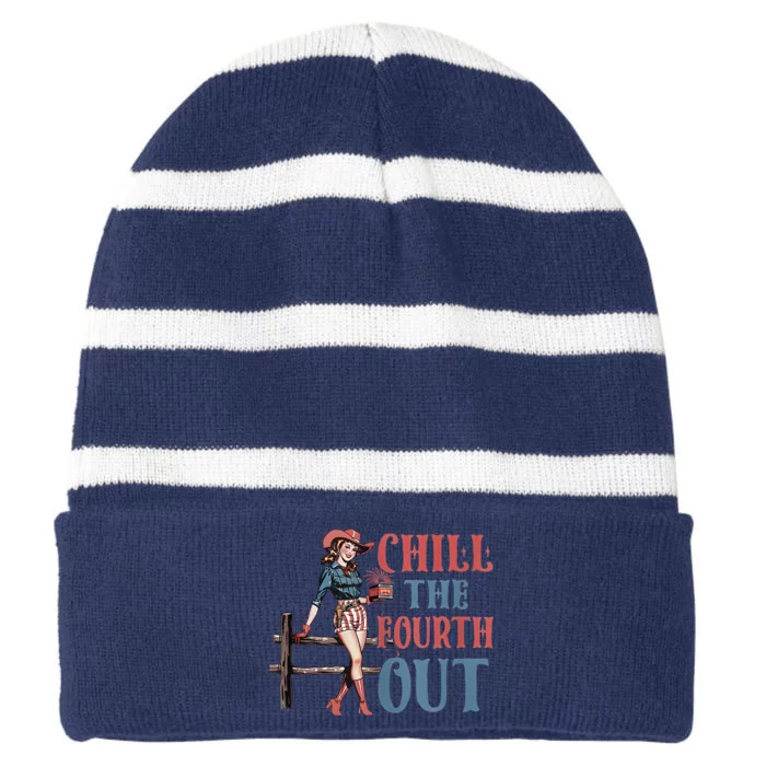 Chill The Fourth Out Cowgirl 4th Of July Striped Beanie with Solid Band