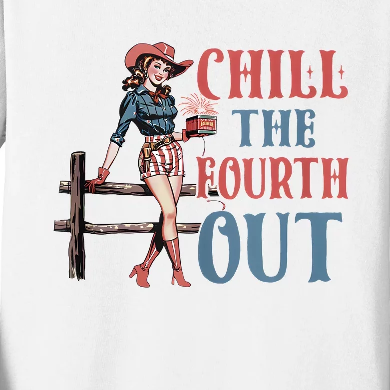 Chill The Fourth Out Cowgirl 4th Of July Kids Long Sleeve Shirt