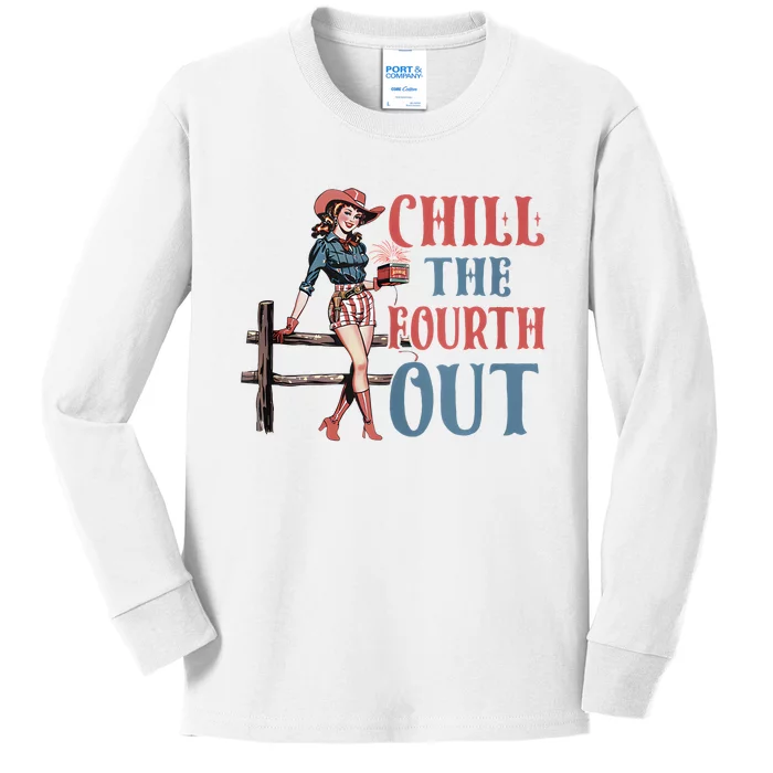 Chill The Fourth Out Cowgirl 4th Of July Kids Long Sleeve Shirt