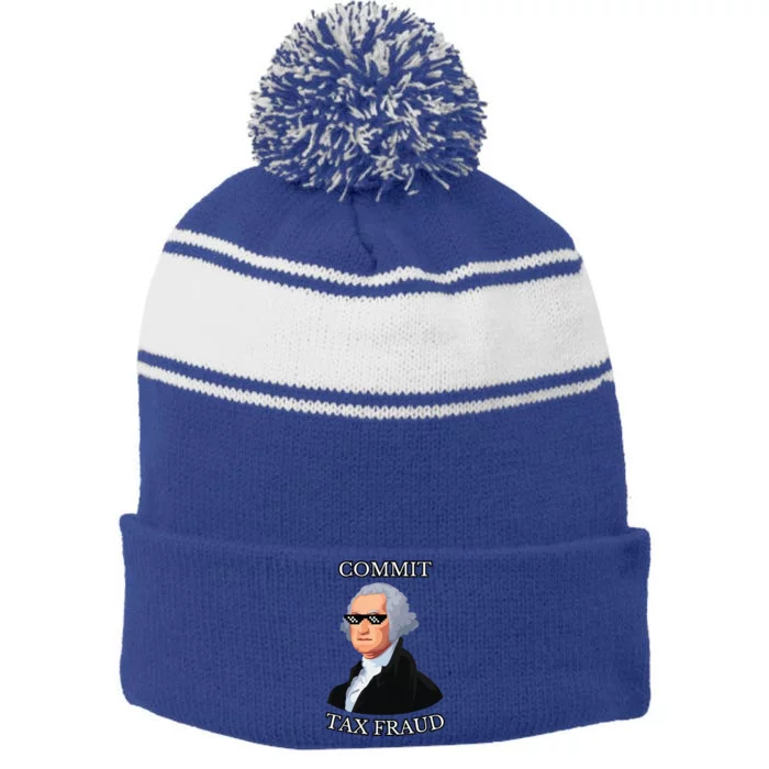 Commit Tax Fraud Stripe Pom Pom Beanie