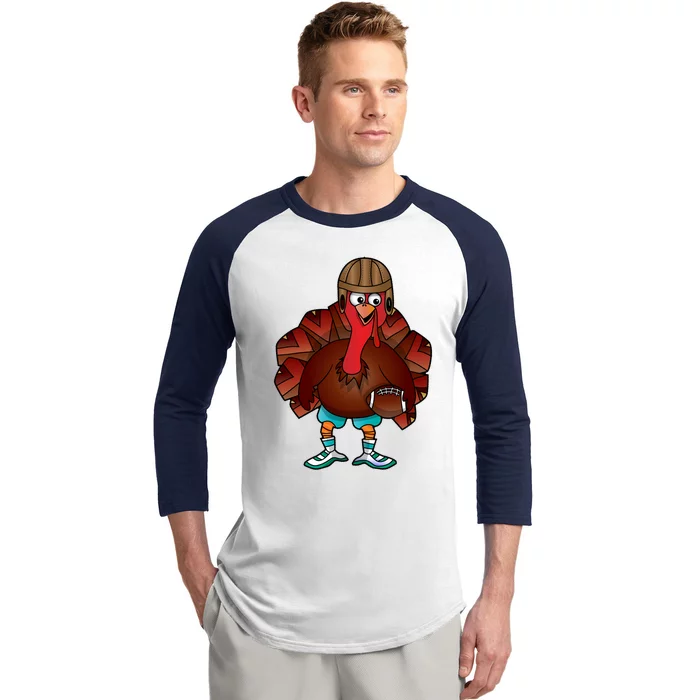 Cool Thanksgiving Football Gobble Player Turkey Cool Gift Baseball Sleeve Shirt