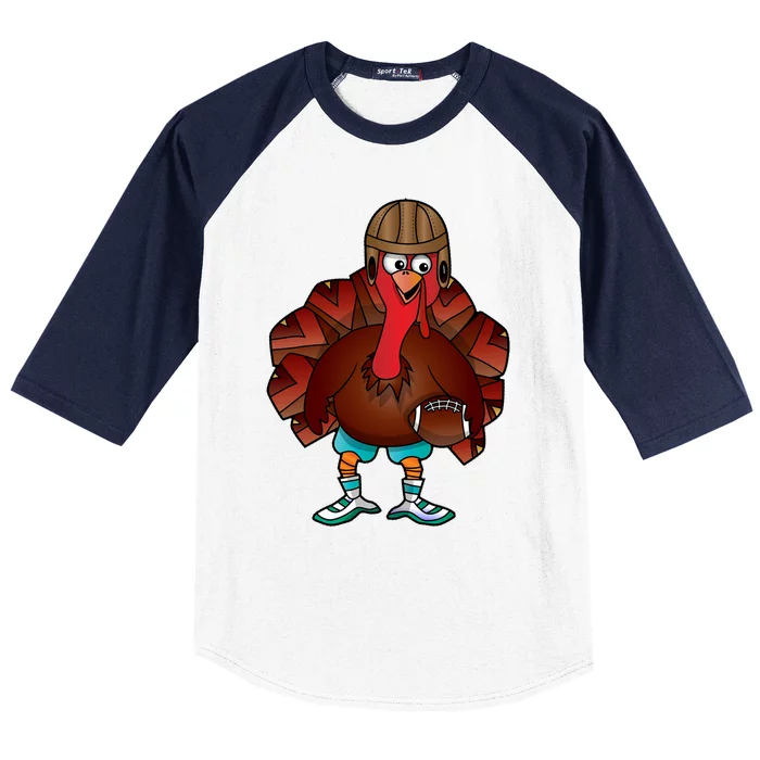 Cool Thanksgiving Football Gobble Player Turkey Cool Gift Baseball Sleeve Shirt