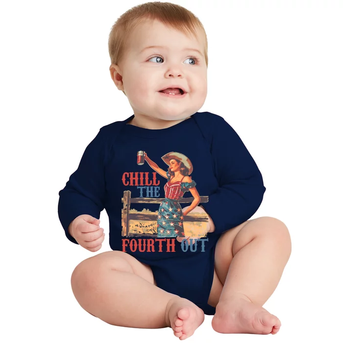 Chill The Fourth Out Patriotic Cowgirl Baby Long Sleeve Bodysuit