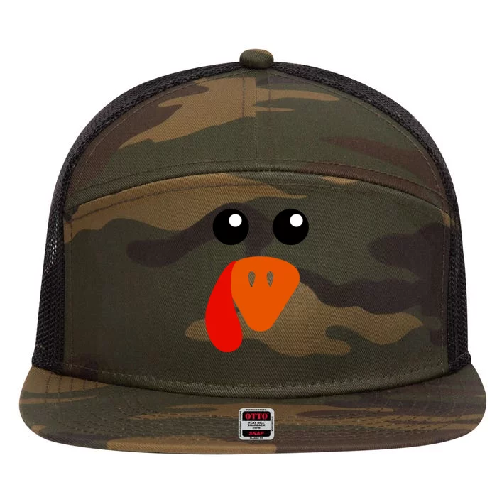 Cute Turkey Face Gift Pilgrim Thanksgiving Day Costume Gift 7 Panel Mesh Trucker Snapback Hat