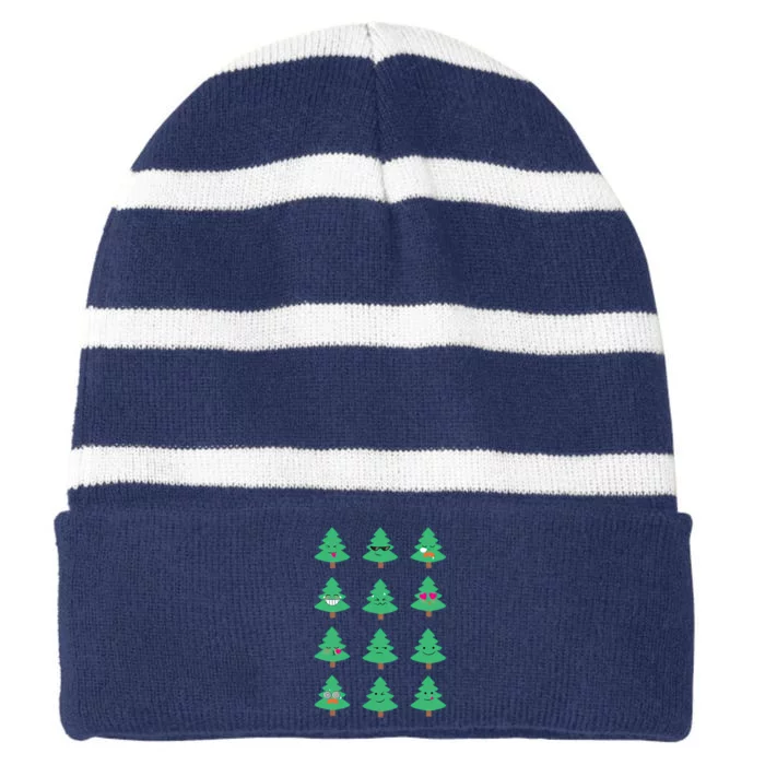 Christmas Tree Funny Emoji Emoticon Striped Beanie with Solid Band