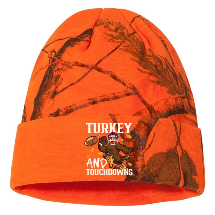 Cute Turkey Football Turkey And Touchdowns Thanksgiving Great Gift Kati - 12in Camo Beanie