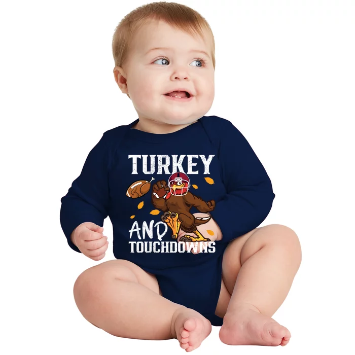 Cute Turkey Football Turkey And Touchdowns Thanksgiving Great Gift Baby Long Sleeve Bodysuit