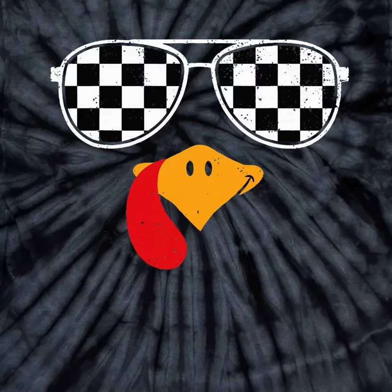 Checkered Turkey Funny Retro Thanksgiving Race Car Flag Tie-Dye T-Shirt