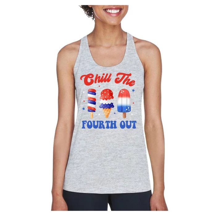 Chill The Fourth Out Funny 4th Of July Icecream Women's Racerback Tank