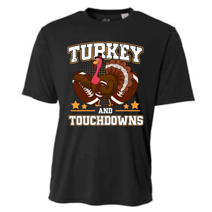 Cute Turkey Football Turkey And Touchdowns Thanksgiving Gift Cooling Performance Crew T-Shirt