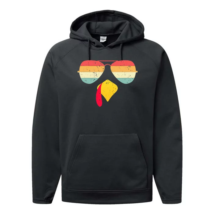 Cool Turkey Face With Sunglasses Funny Thanksgiving Performance Fleece Hoodie