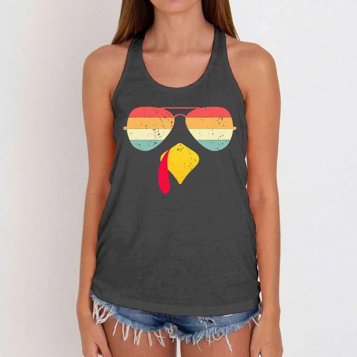 Cool Turkey Face With Sunglasses Funny Thanksgiving Women's Knotted Racerback Tank