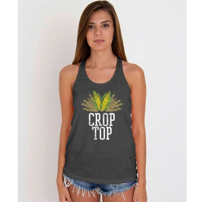 Crop Top Farm Pun Corn Farming Agriculture Funny Farmer Women's Knotted Racerback Tank