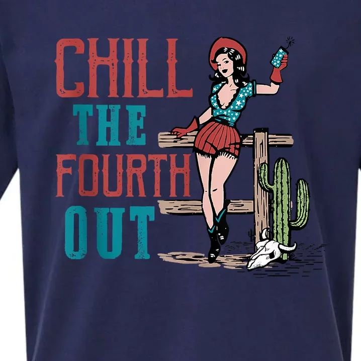 Chill The Fourth Out Retro Western Cowgirl Happy 4th Of July Sueded Cloud Jersey T-Shirt