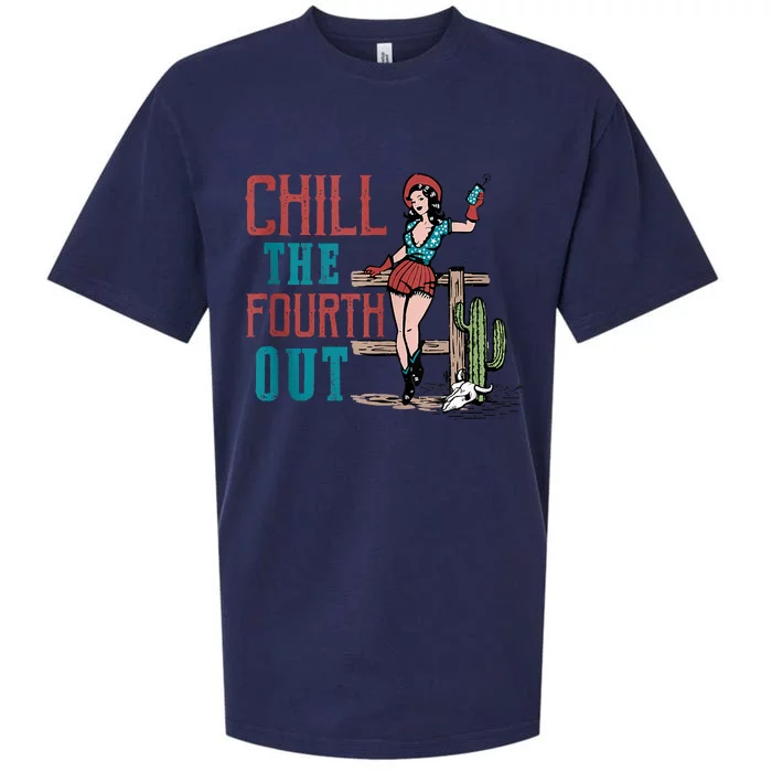 Chill The Fourth Out Retro Western Cowgirl Happy 4th Of July Sueded Cloud Jersey T-Shirt