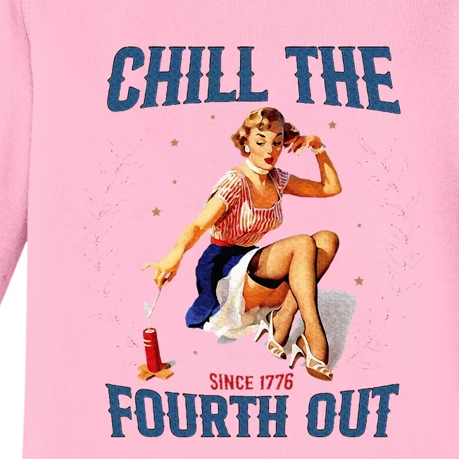 Chill The Fourth Out Retro 4th Of July Baby Long Sleeve Bodysuit