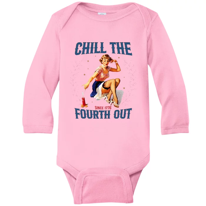 Chill The Fourth Out Retro 4th Of July Baby Long Sleeve Bodysuit