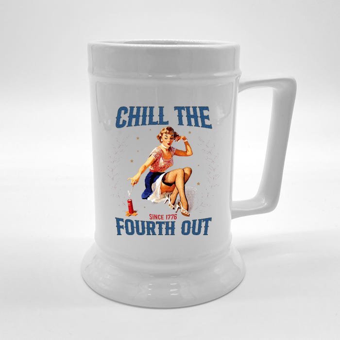 Chill The Fourth Out Retro 4th Of July Front & Back Beer Stein