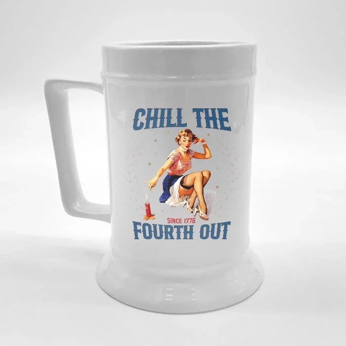 Chill The Fourth Out Retro 4th Of July Front & Back Beer Stein