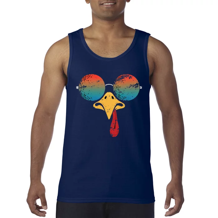 Cool Turkey Face Graphic Sunglasses Thanksgiving Tank Top