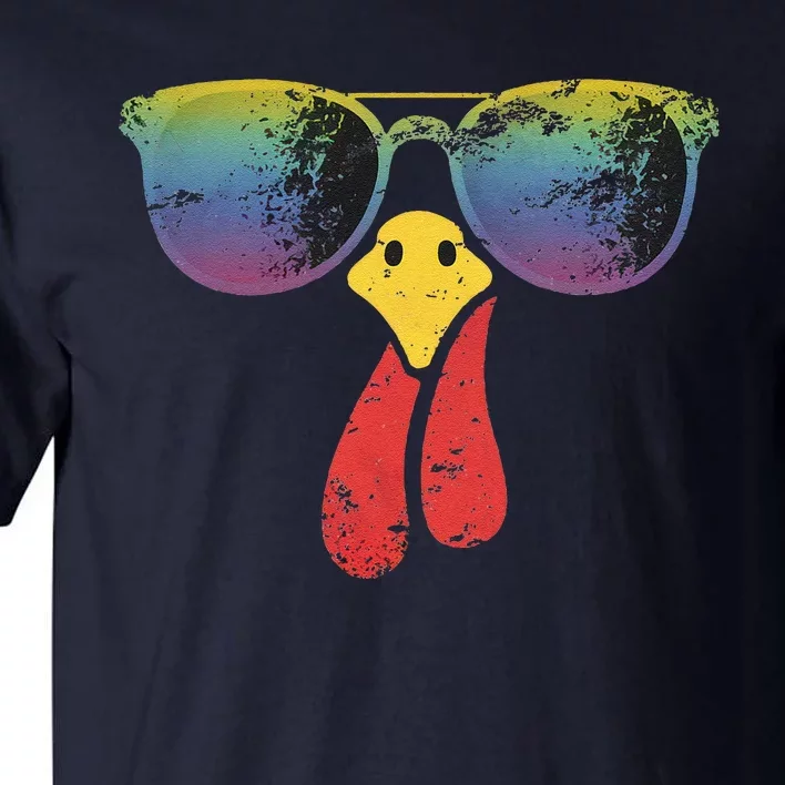 Cool Turkey Face Graphic Sunglasses Thanksgiving Tall T-Shirt