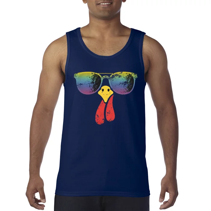 Cool Turkey Face Graphic Sunglasses Thanksgiving Tank Top