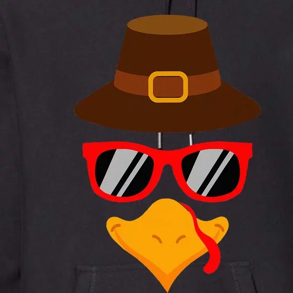 Cute Turkey Face Glasses Thanksgiving Premium Hoodie