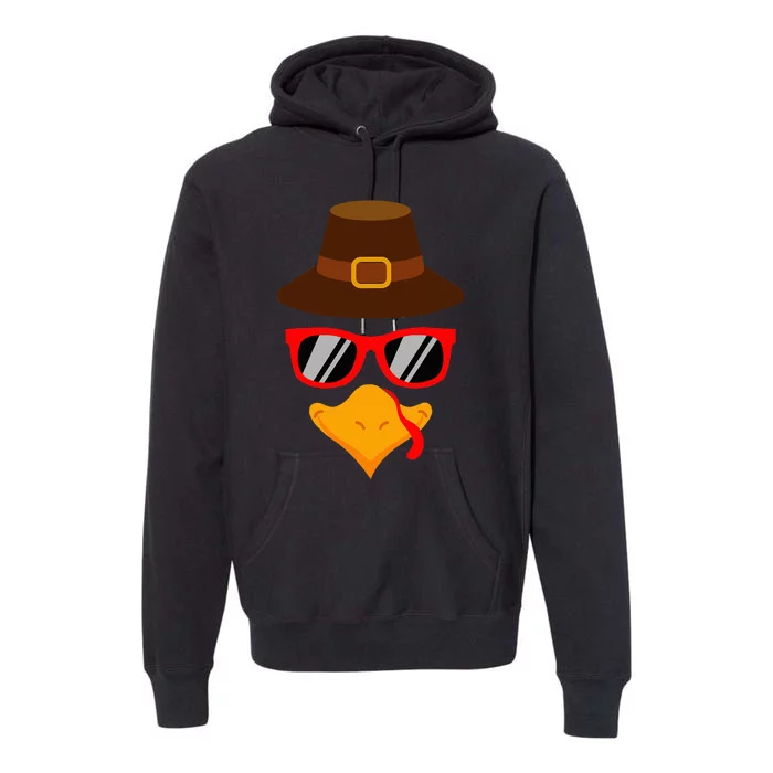 Cute Turkey Face Glasses Thanksgiving Premium Hoodie