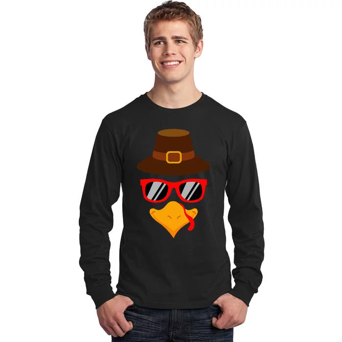 Cute Turkey Face Glasses Thanksgiving Tall Long Sleeve T-Shirt