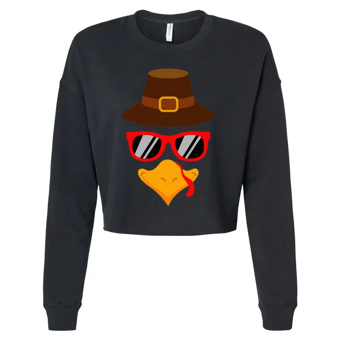 Cute Turkey Face Glasses Thanksgiving Cropped Pullover Crew