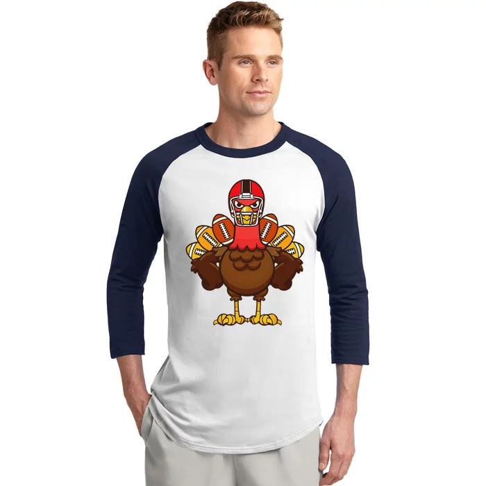 Cool Thanksgiving Football Gobble Player Turkey Gift Baseball Sleeve Shirt