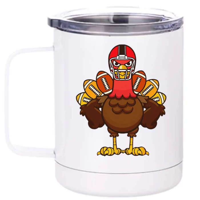 Cool Thanksgiving Football Gobble Player Turkey Gift Front & Back 12oz Stainless Steel Tumbler Cup