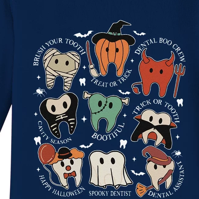 Cute Tooth Funny Halloween Dental Hygiene Spooky Dentist Baby Long Sleeve Bodysuit