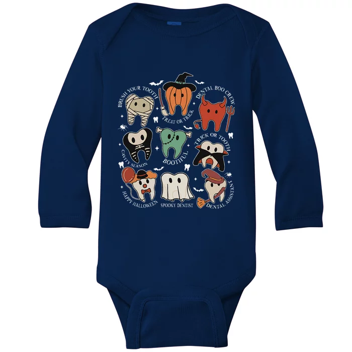 Cute Tooth Funny Halloween Dental Hygiene Spooky Dentist Baby Long Sleeve Bodysuit