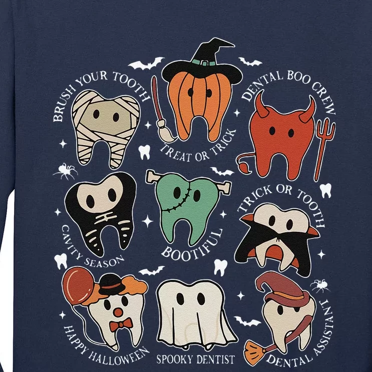 Cute Tooth Funny Halloween Dental Hygiene Spooky Dentist Tall Long Sleeve T-Shirt