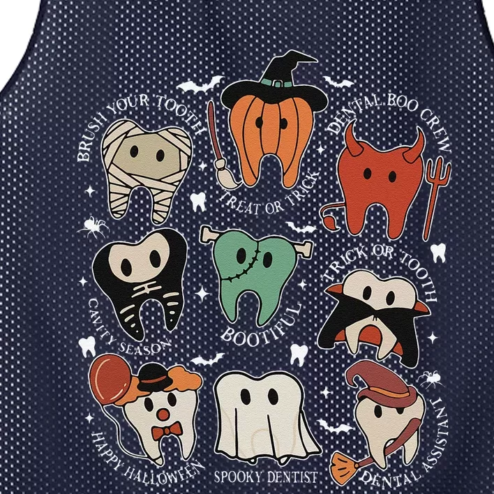 Cute Tooth Funny Halloween Dental Hygiene Spooky Dentist Mesh Reversible Basketball Jersey Tank