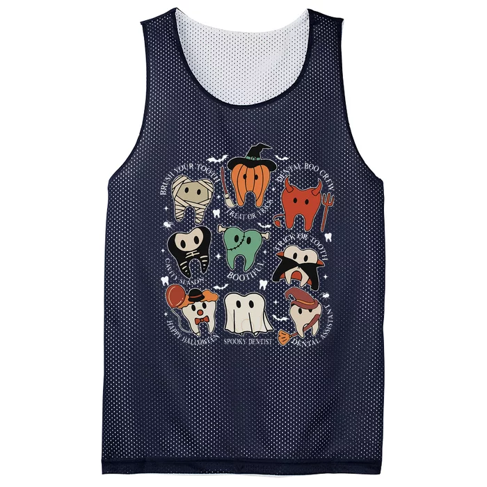 Cute Tooth Funny Halloween Dental Hygiene Spooky Dentist Mesh Reversible Basketball Jersey Tank