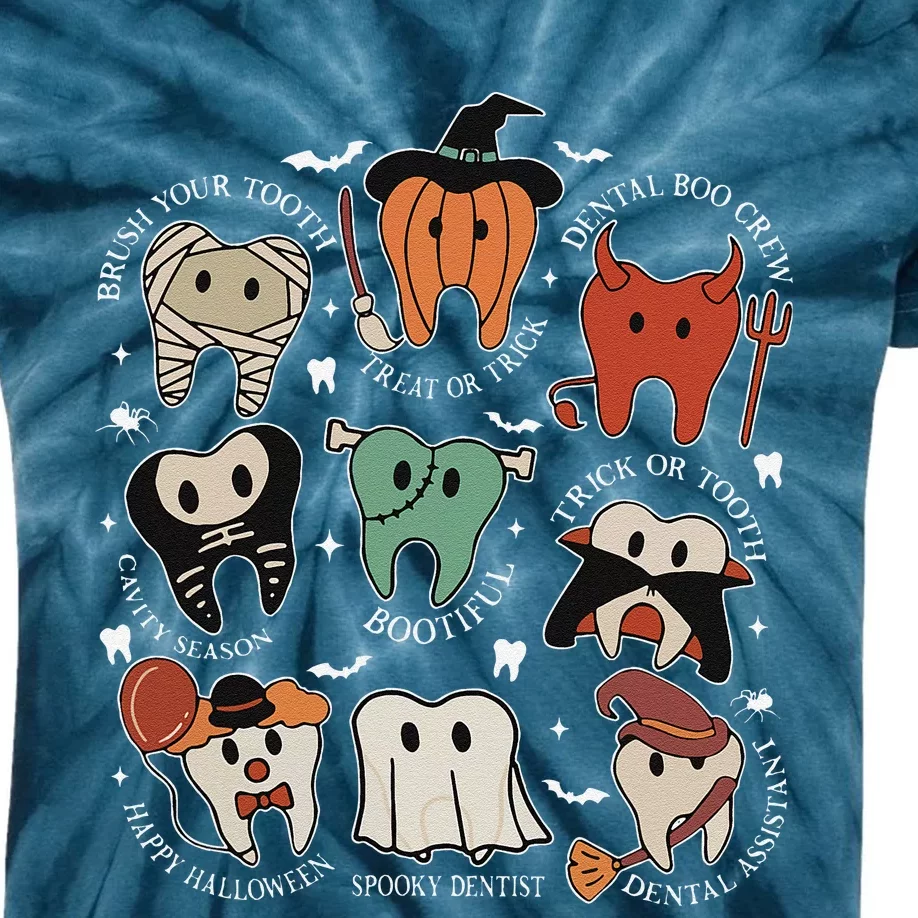 Cute Tooth Funny Halloween Dental Hygiene Spooky Dentist Kids Tie-Dye T-Shirt