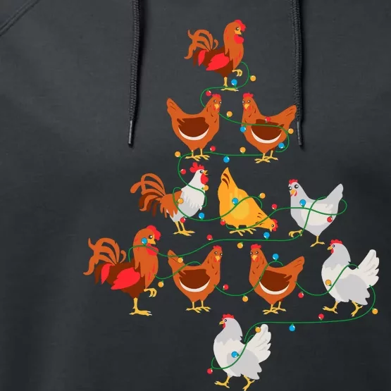 Christmas Tree Funny Chickens Christmas Light Performance Fleece Hoodie