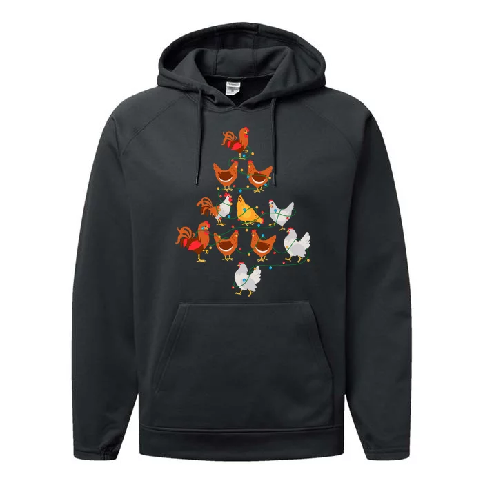 Christmas Tree Funny Chickens Christmas Light Performance Fleece Hoodie