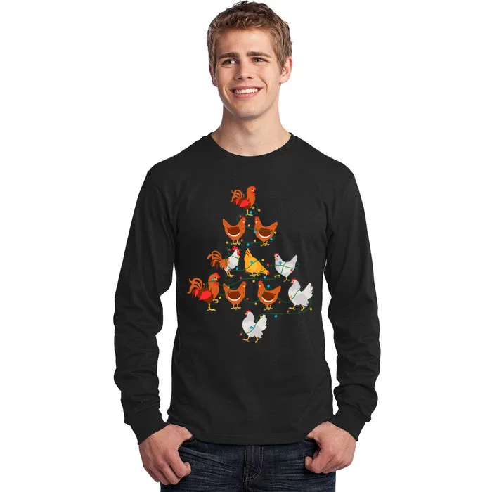 Christmas Tree Funny Chickens Christmas Light Tall Long Sleeve T-Shirt