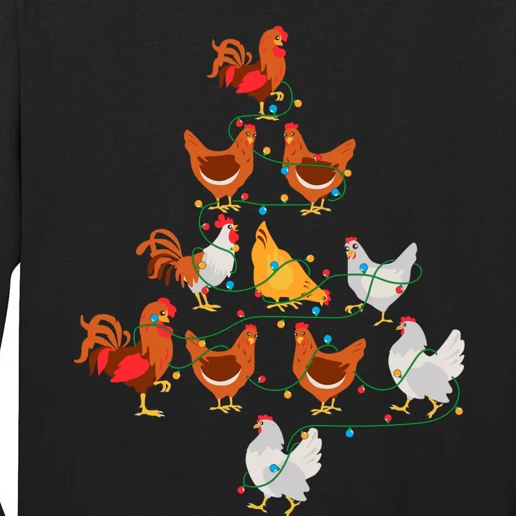 Christmas Tree Funny Chickens Christmas Light Tall Long Sleeve T-Shirt