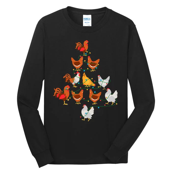 Christmas Tree Funny Chickens Christmas Light Tall Long Sleeve T-Shirt