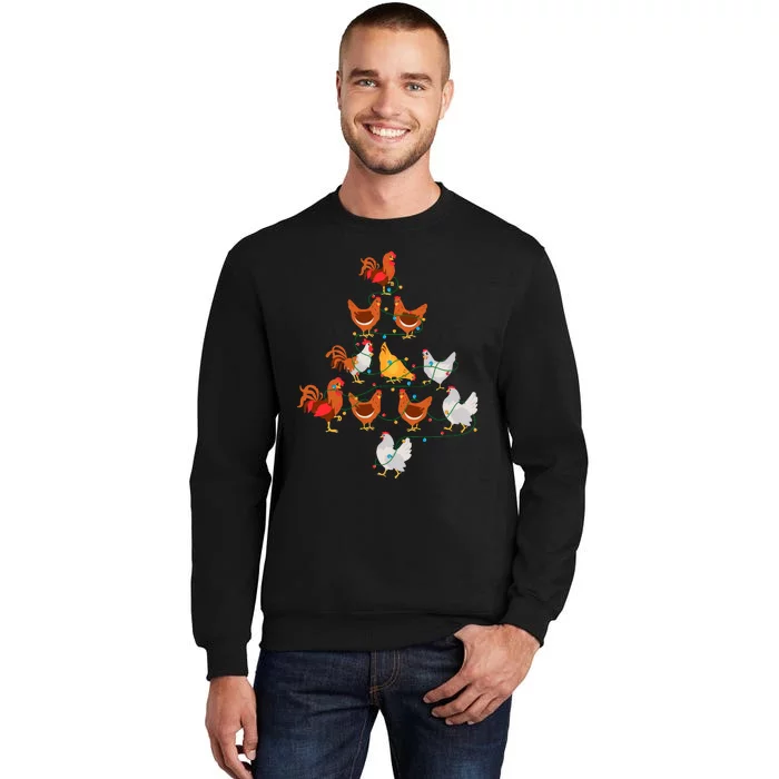 Christmas Tree Funny Chickens Christmas Light Tall Sweatshirt