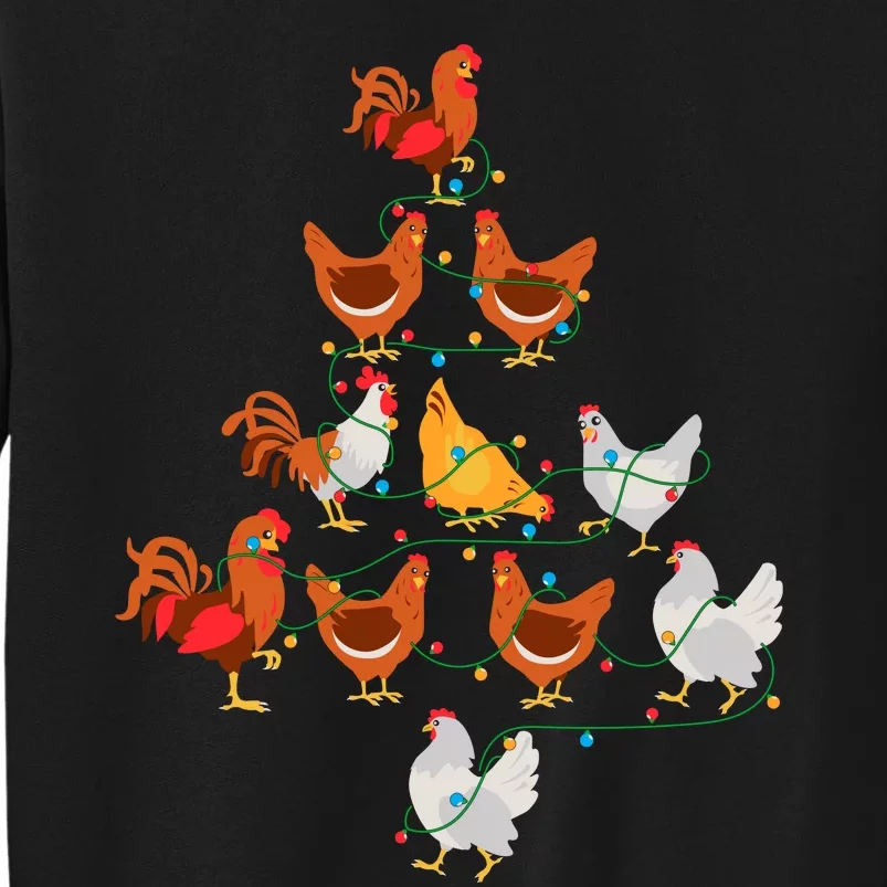 Christmas Tree Funny Chickens Christmas Light Tall Sweatshirt